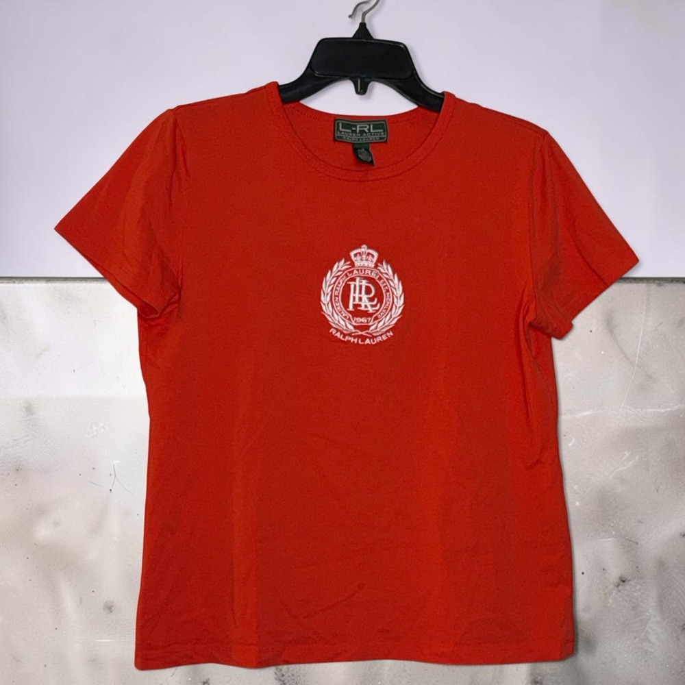 Lauren Active Ralph Lauren Red Crest Logo T-Shirt Womens Large Short Sleeve